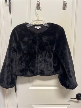 GB girls Black Faux Fur Cropped Coat